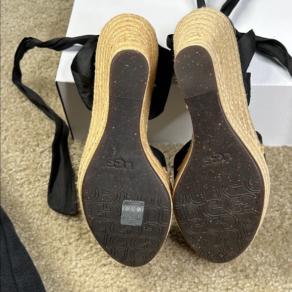 UGG Black/Tan Lace Up Espadrille Wedge Sandals - Picture 11 of 12